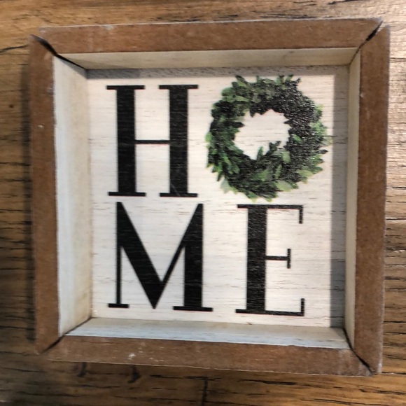 Other - HOME with boxwood wreath wood block sign